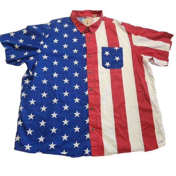 Redhead Button Up Shirt Mens 3XL Red White Blue Big AOP USA Flag Print Casual - Picture 1 of 9